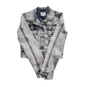 I LOVE H81 Acid Wash Denim Jacket‎ Womens Small Distressed Trucker Style